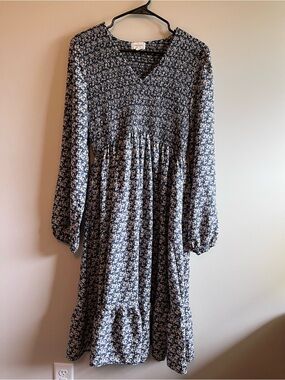 Orange 🍊 Creek Navy Floral Smocked Midi Dress